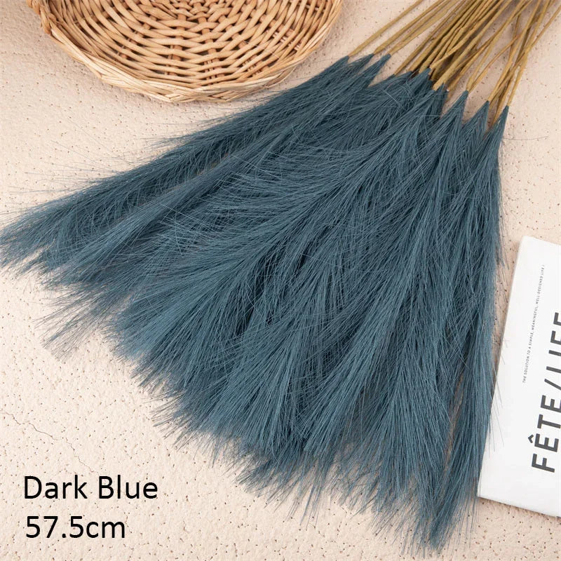 10Pcs Fleurs artificielles Pampa Herbe Fausse plante Roseau Décoration de mariage Fleurs Bleu Pampa Bouquet Boho Décor Maison Accessoires