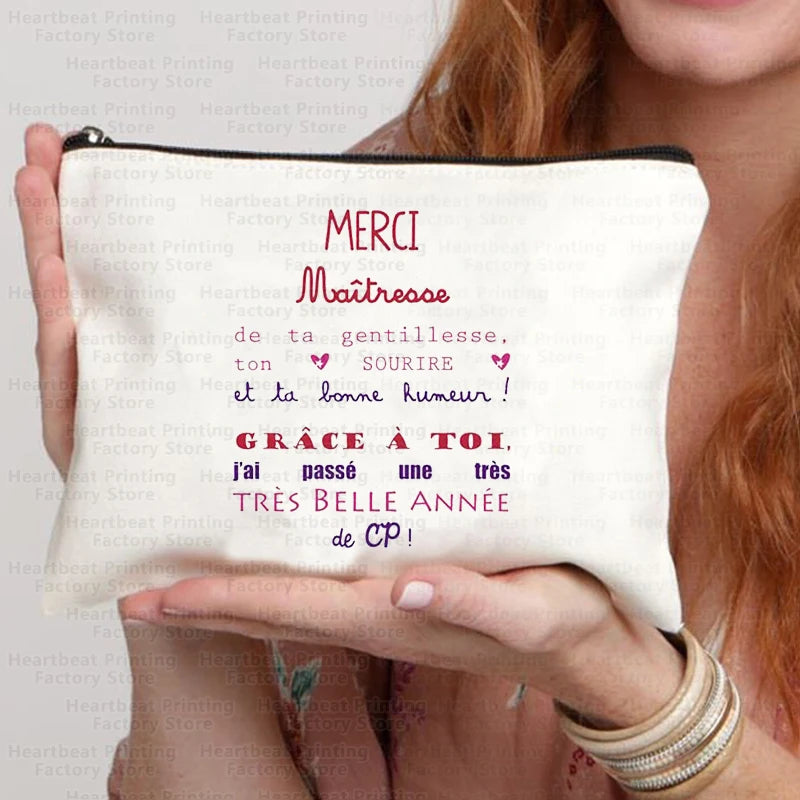 Merci Maîtresse Imprimer Sac de cosmétiques de voyage Sac de rouges à lèvres Trousse Pochette Sacs pour femmes Cadeau de retour à l’école