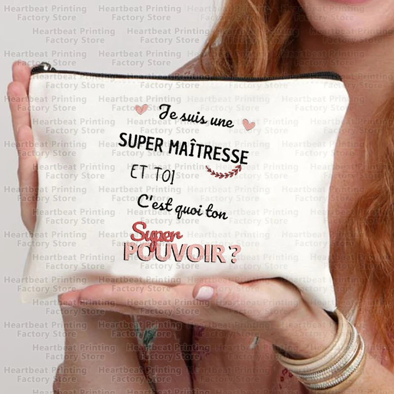 Merci Maîtresse Imprimer Sac de cosmétiques de voyage Sac de rouges à lèvres Trousse Pochette Sacs pour femmes Cadeau de retour à l’école