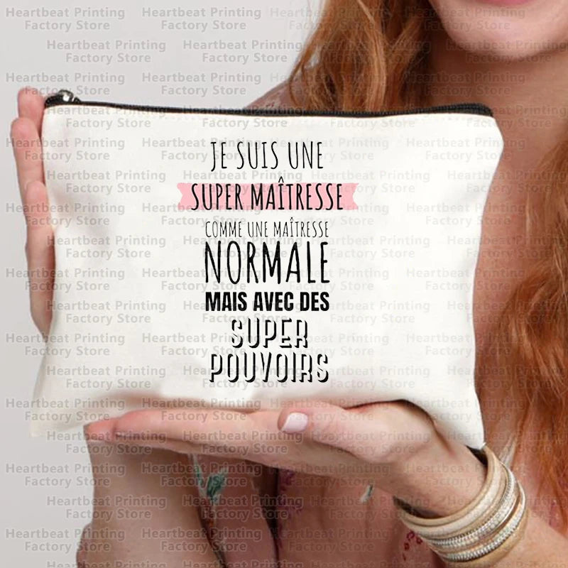 Merci Maîtresse Imprimer Sac de cosmétiques de voyage Sac de rouges à lèvres Trousse Pochette Sacs pour femmes Cadeau de retour à l’école