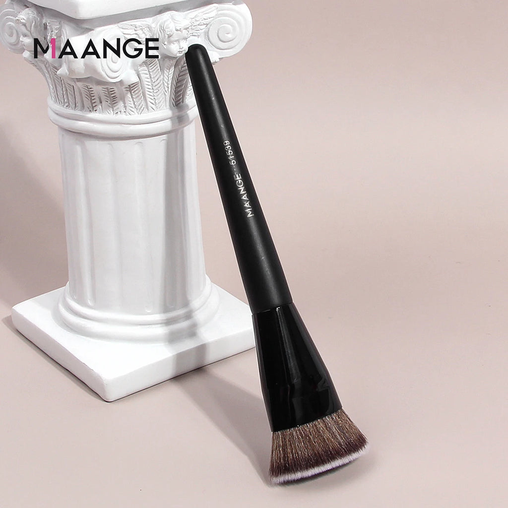 MAANGE Pinceau à fond de teint simple, tube rond et plat avec boîte de poudre, blush, anti-cernes, pinceau à maquillage, outil de maquillage doux pour la peau