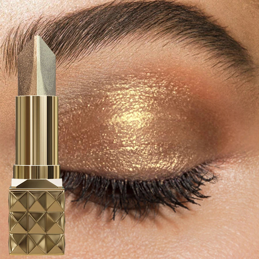 Bâton d’ombre à paupières deux couleurs, scintillant, pailleté, couleur marron, naturel, sans démaquiller, cosmétique pour les yeux pour femmes, cadeau