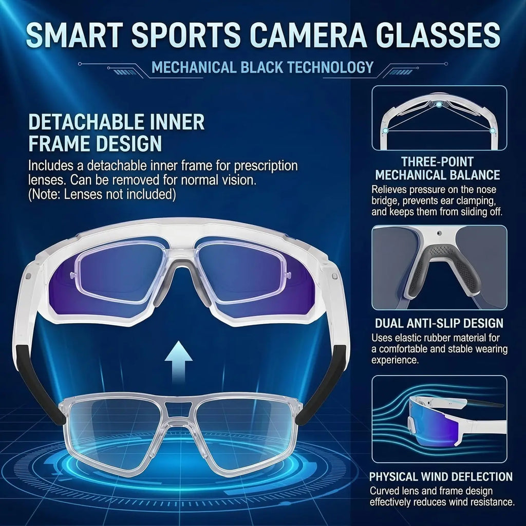 AI Voice Translate Lunettes intelligentes SPORT 1200P Caméra d’enregistrement vidéo Bluetooth WiFi Anti-Shake Lentille polarisée Conduite Lunettes de sport