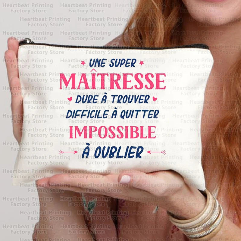 Merci Maîtresse Imprimer Sac de cosmétiques de voyage Sac de rouges à lèvres Trousse Pochette Sacs pour femmes Cadeau de retour à l’école