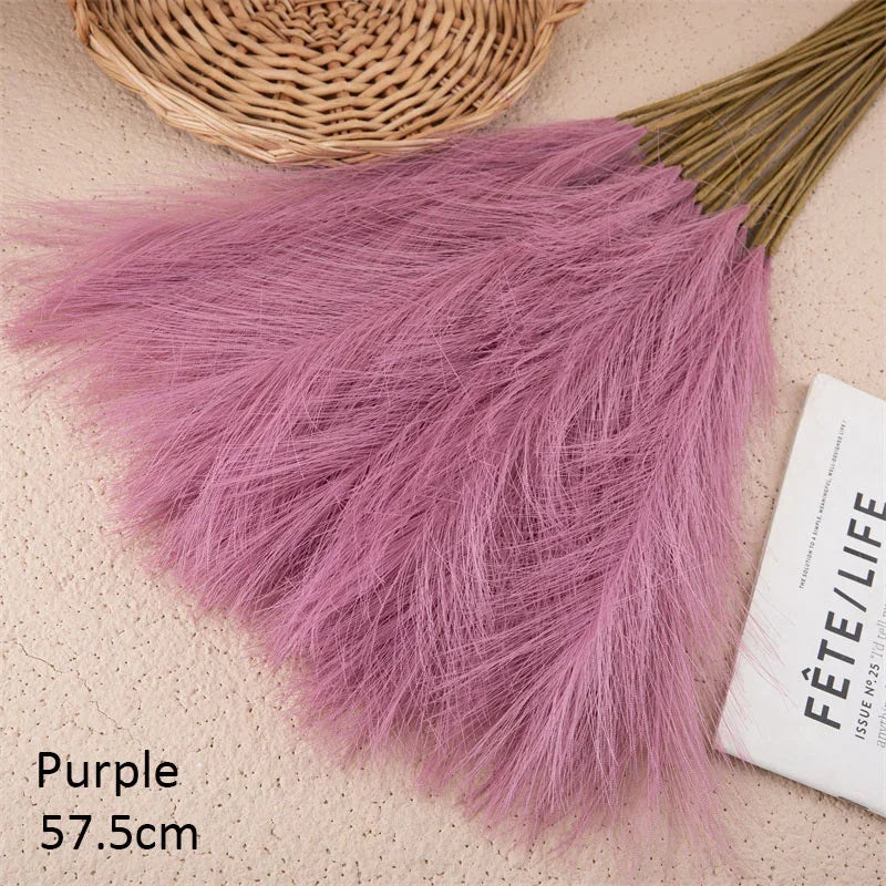 10Pcs Fleurs artificielles Pampa Herbe Fausse plante Roseau Décoration de mariage Fleurs Bleu Pampa Bouquet Boho Décor Maison Accessoires