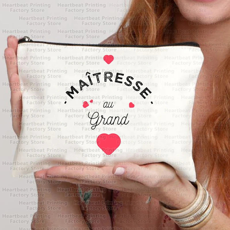 Merci Maîtresse Imprimer Sac de cosmétiques de voyage Sac de rouges à lèvres Trousse Pochette Sacs pour femmes Cadeau de retour à l’école