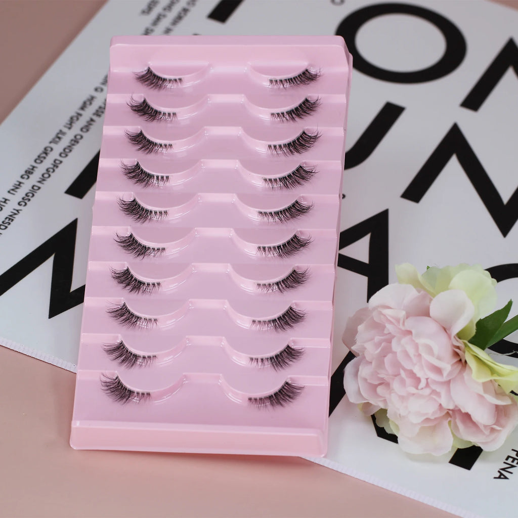 Demi-cils, aspect naturel 10 paires de cils épais pour chat 10mm Cils fins avec faux cils courts 3D04-10F