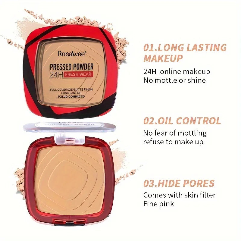 Fond de teint en poudre pressée mate à couverture complète avec applicateur moussant, maquillage en poudre de finition léger mat 24H Fresh Wear