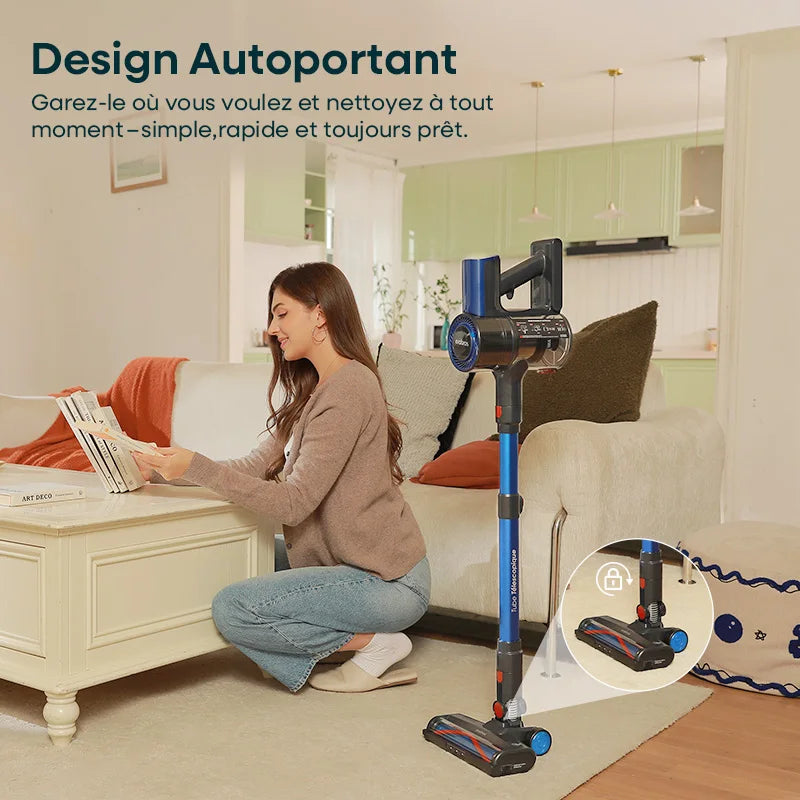 Erabros EV2 450W 55kpa Aspirateur sans fil à haute puissance d’aspiration, aspirateur portable intelligent pour la maison, capacité, affichage LED, tapis de sol