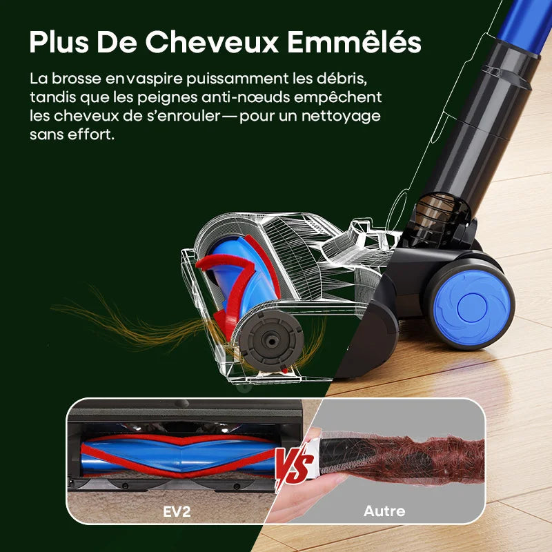 Erabros EV2 450W 55kpa Aspirateur sans fil à haute puissance d’aspiration, aspirateur portable intelligent pour la maison, capacité, affichage LED, tapis de sol