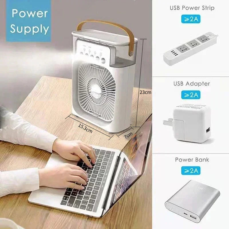 Nouveau 3 en 1 Ventilateur AIr Climatiseur Domestique Mini Refroidisseur d’air LED Veilleuse Humidificateur portable Réglage de l’air Ventilateur Bureau Home Fan