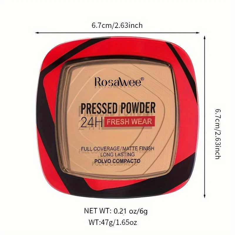 Fond de teint en poudre pressée mate à couverture complète avec applicateur moussant, maquillage en poudre de finition léger mat 24H Fresh Wear