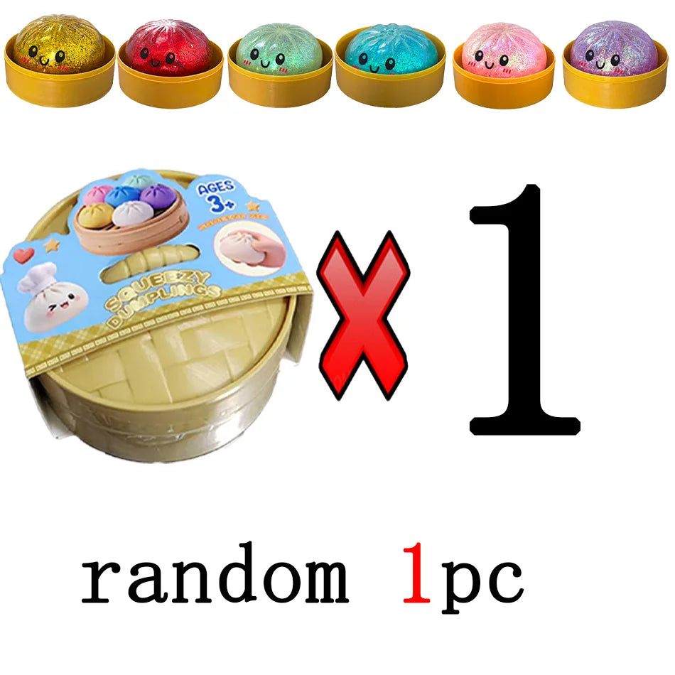 Squish Nouveau 1-12pcs Glitter Dumpling Glitter Dumpling Squishy avec boîte Boulettes Sensory Squeeze Toy pour le soulagement du stress