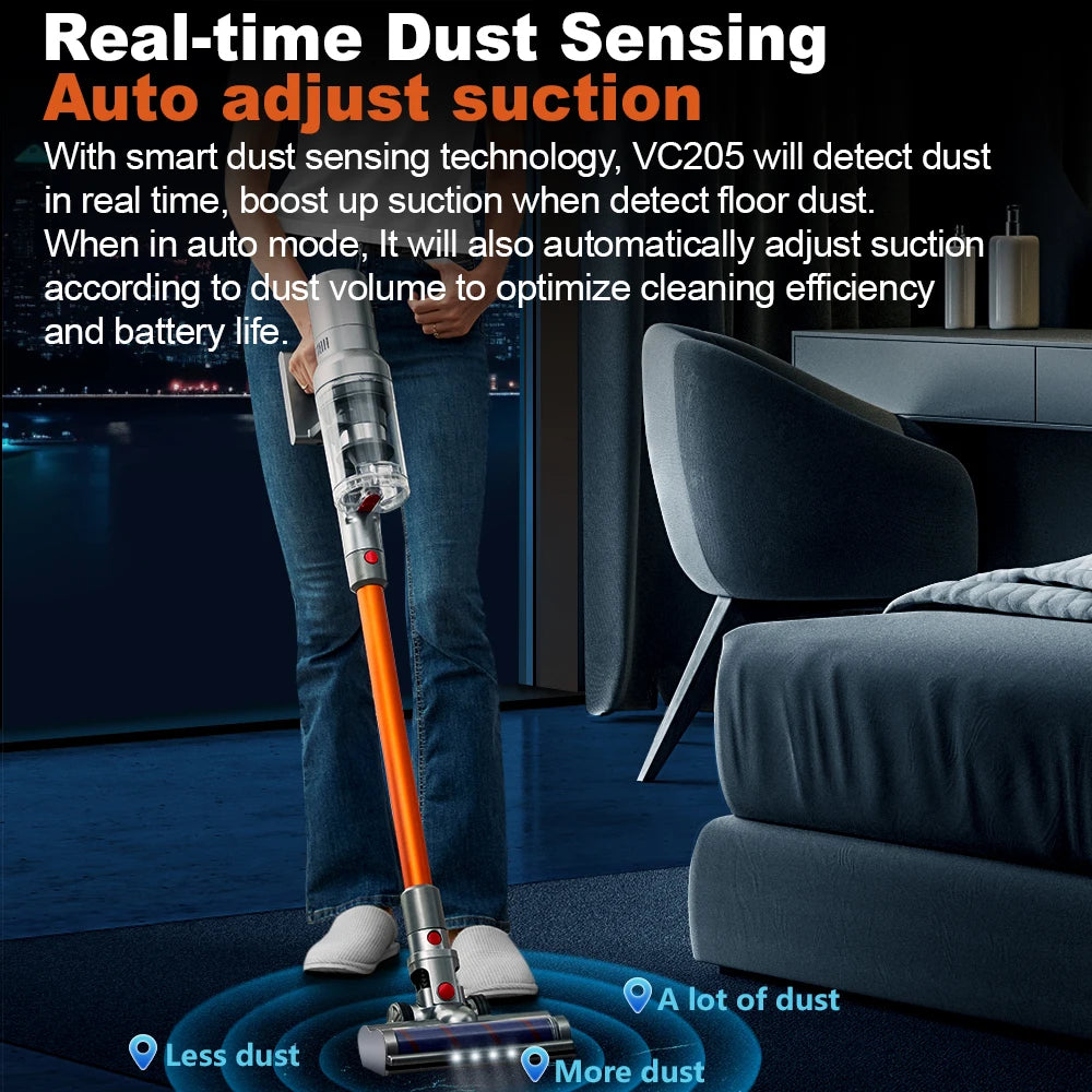 Aspirateur à main sans fil, 27000PA, écran tactile, capteur de poussière intelligent, contrôle automatique de la vitesse pour le nettoyage du tapis de lit à domicile
