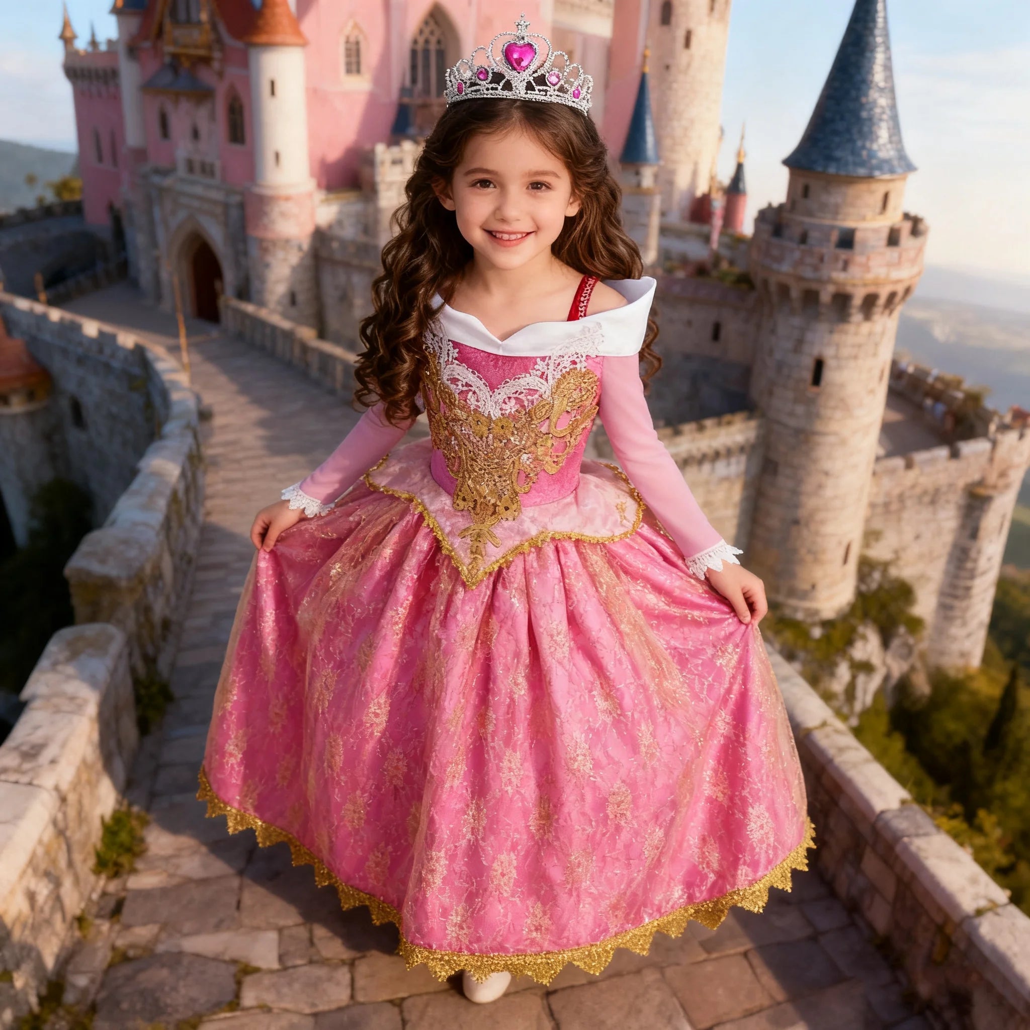 Fille Aurora Princesse Robe Enfants Luxueux Cosplay Costume Rose Rose Briar Rose Tenue Enfants Carnaval Anniversaire Fête Vêtements