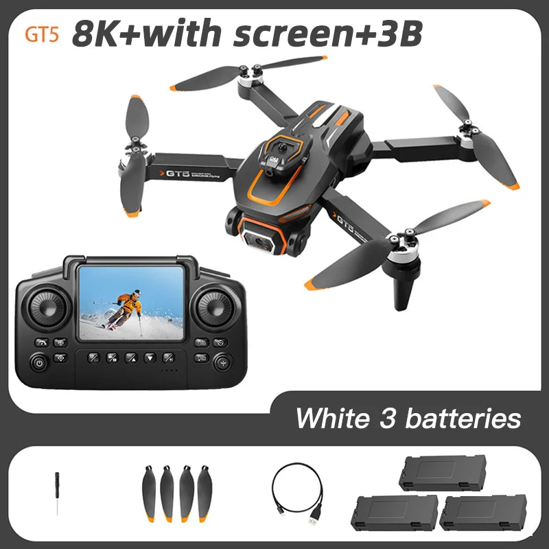 Lenovo GT5 Mini Drone 4K Professionnel 8K HD Caméra RC avec écran Brushless flux optique Quadcopter Obstacle Avoidance