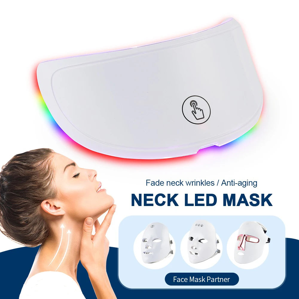 Machine de beauté visage sans fil à LED en 7 couleurs, masque facial photonique pour le cou, la peau du cou, le rajeunissement et le raffermissement