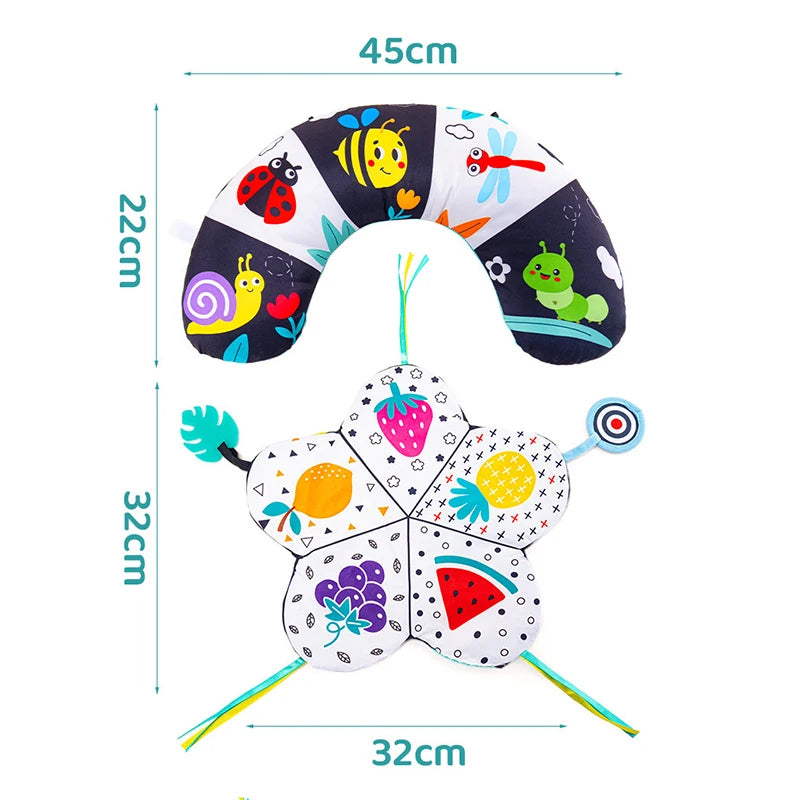 Oreiller pour bébé, coussin d’entraînement pour le ventre, coussin de couchage noir et blanc à contraste élevé, jouet sensoriel double face pour nouveau-né, coussin d’entraînement tête haute