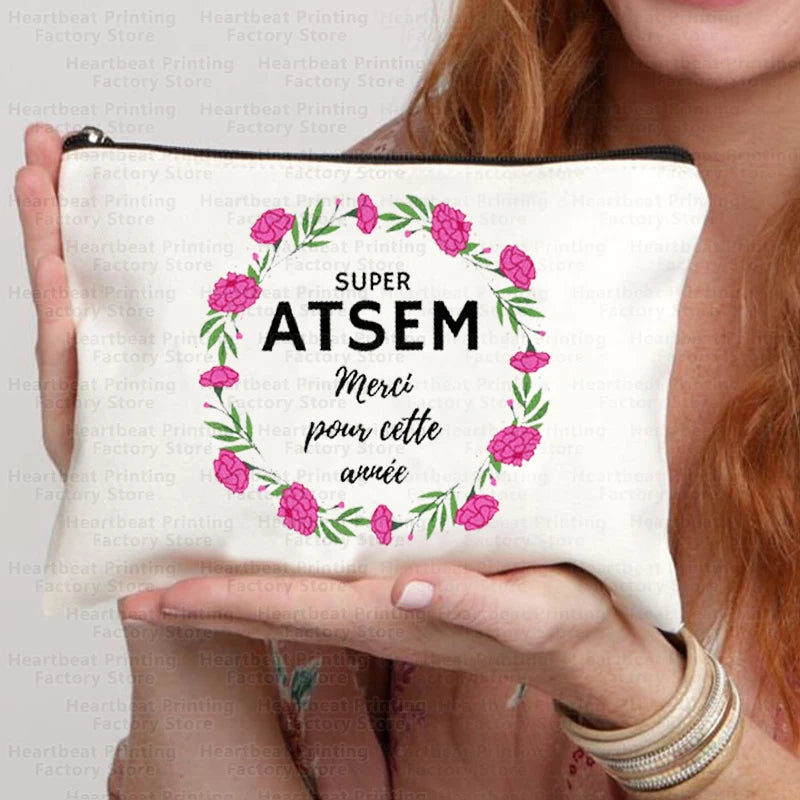 Merci Maîtresse Imprimer Sac de cosmétiques de voyage Sac de rouges à lèvres Trousse Pochette Sacs pour femmes Cadeau de retour à l’école