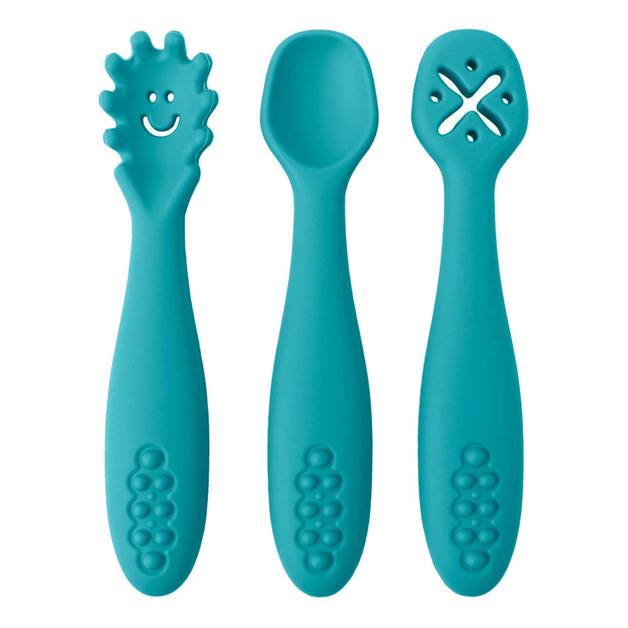 3PCS Mignon Bébé Apprentissage Cuillères Ustensiles Ensemble Nouveau-né Alimentation Cuillère Ensemble Tout-petit Cuillère Sevrage Couverts Enfants Tablewar