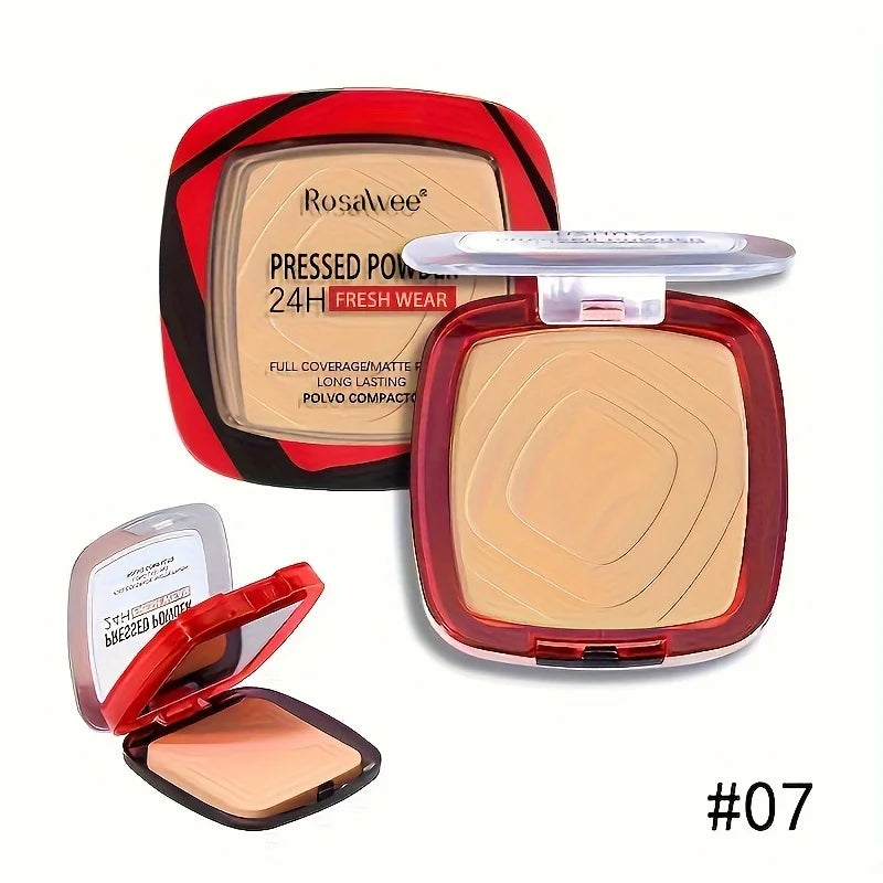 Fond de teint en poudre pressée mate à couverture complète avec applicateur moussant, maquillage en poudre de finition léger mat 24H Fresh Wear