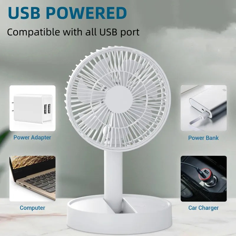 Ventilateur pliable USB avec 4 vitesses et synchronisation, mini-ventilateur à piles pour chambre à coucher, intérieur ou extérieur, ventilateur de table