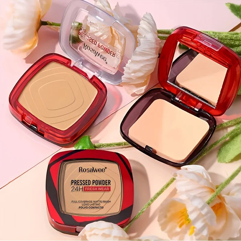 Fond de teint en poudre pressée mate à couverture complète avec applicateur moussant, maquillage en poudre de finition léger mat 24H Fresh Wear