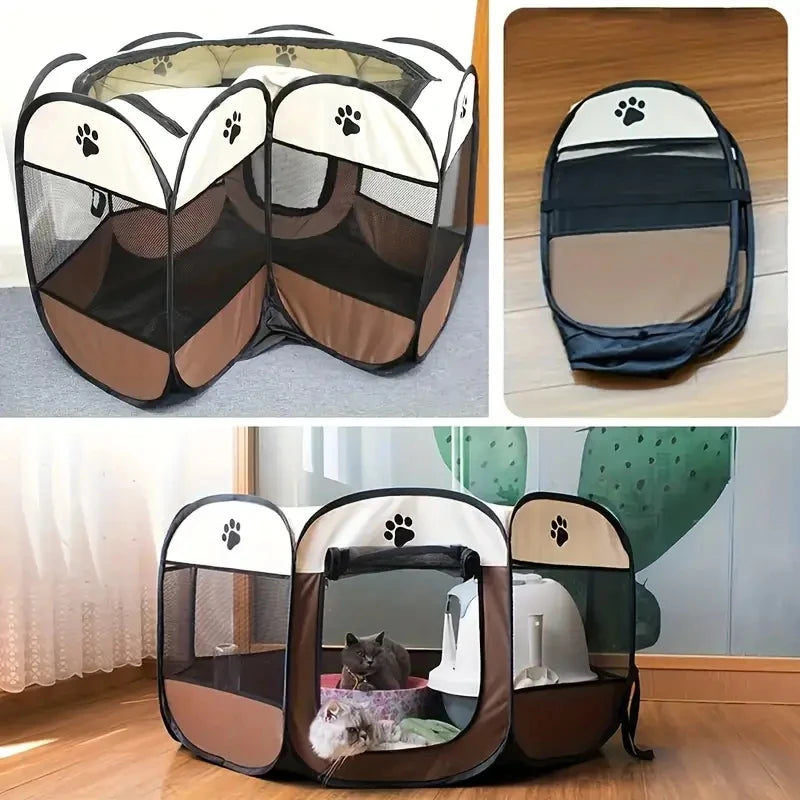 Clôture octogonale pour animaux de compagnie de la salle de maternité Cat, tissu oxford imperméable et résistant aux rayures, tente pliante pour chat, nid de nid de chat