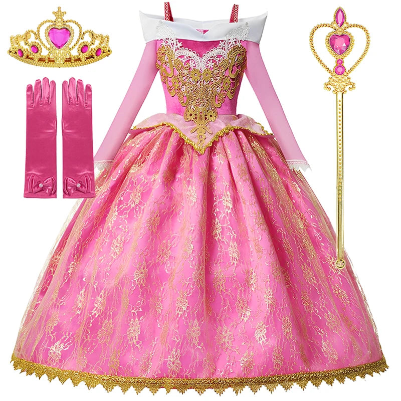 Fille Aurora Princesse Robe Enfants Luxueux Cosplay Costume Rose Rose Briar Rose Tenue Enfants Carnaval Anniversaire Fête Vêtements