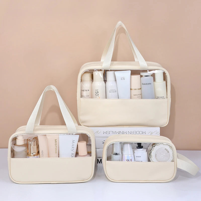 Sac cosmétique de voyage portable Sac de maquillage transparent pour femmes Sacs de bain grande capacité Étui de rangement multifonction imperméable