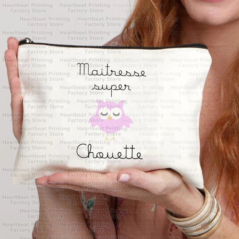 Merci Maîtresse Imprimer Sac de cosmétiques de voyage Sac de rouges à lèvres Trousse Pochette Sacs pour femmes Cadeau de retour à l’école