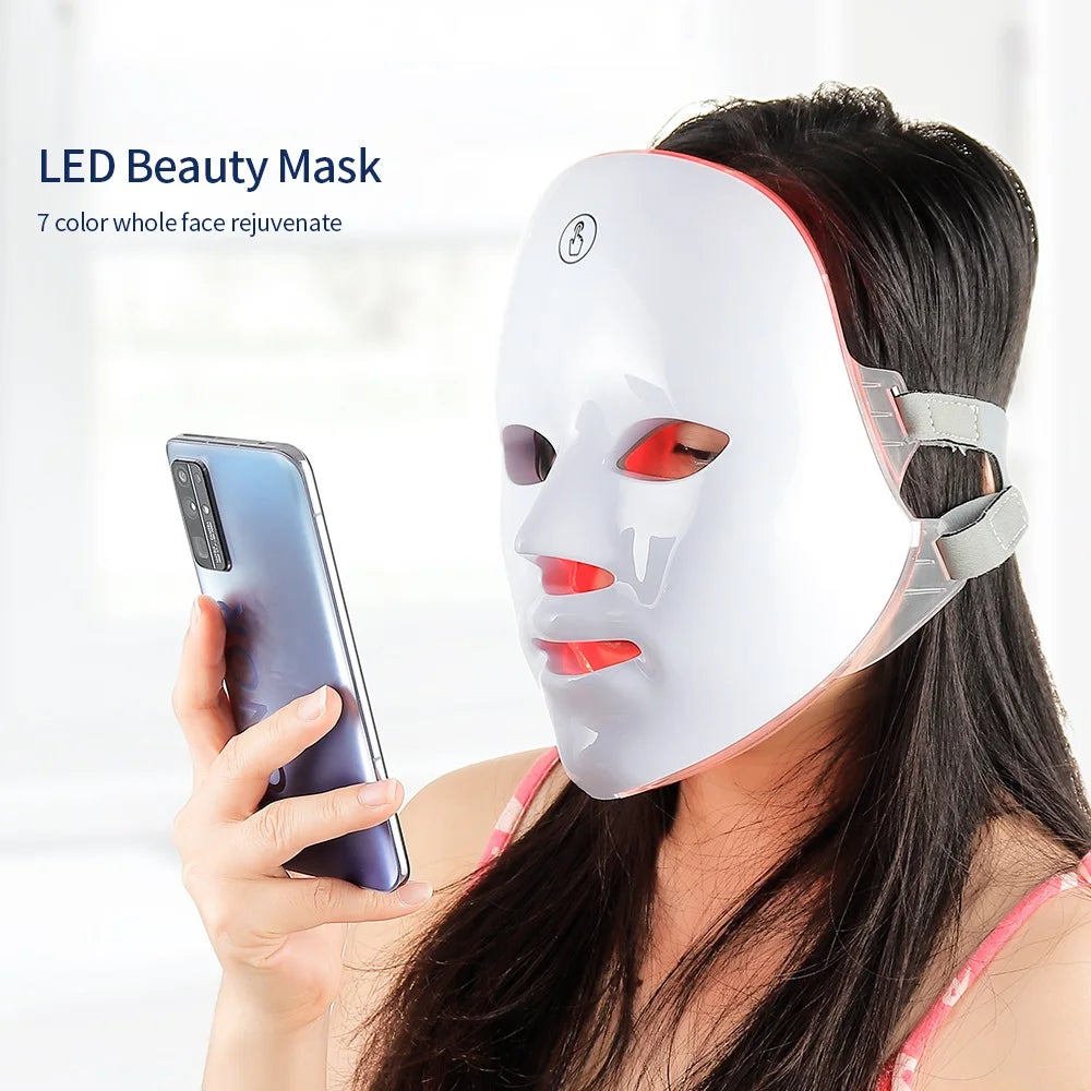 Machine de beauté visage sans fil à LED en 7 couleurs, masque facial photonique pour le cou, la peau du cou, le rajeunissement et le raffermissement