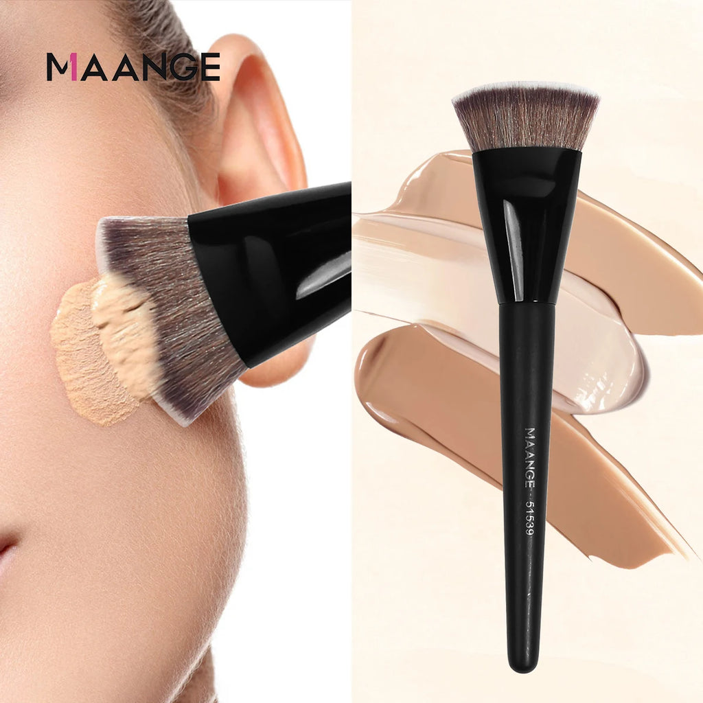MAANGE Pinceau à fond de teint simple, tube rond et plat avec boîte de poudre, blush, anti-cernes, pinceau à maquillage, outil de maquillage doux pour la peau