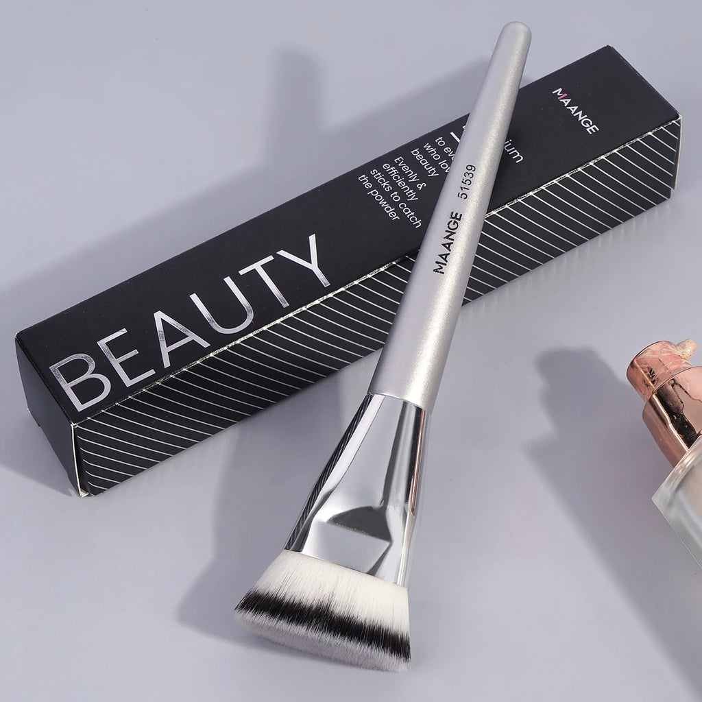 MAANGE Pinceau à fond de teint simple, tube rond et plat avec boîte de poudre, blush, anti-cernes, pinceau à maquillage, outil de maquillage doux pour la peau