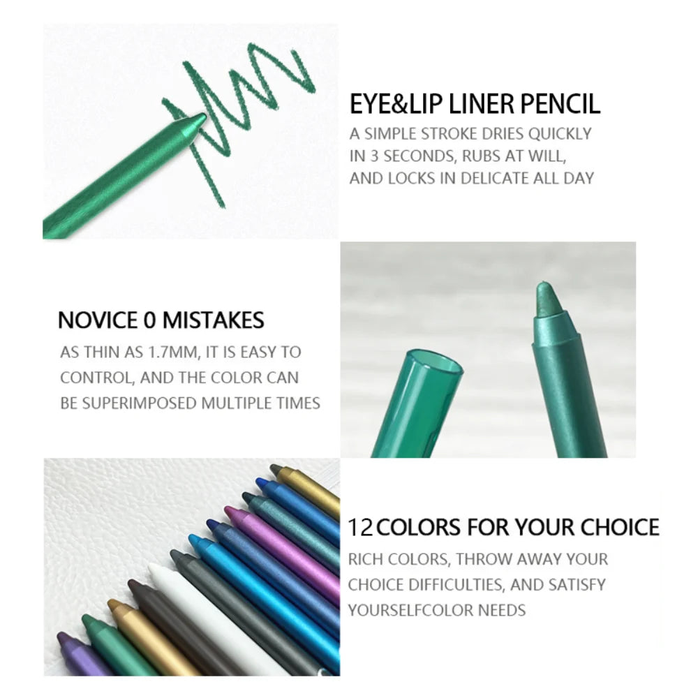 12 pcs Ensemble de stylos eyeliner imperméables avec effets chatoyants - Comprend fard à paupières durable et facile à colorer