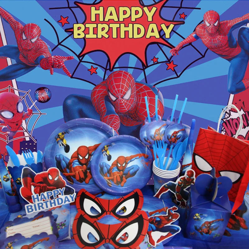 Décoration de fête d’anniversaire SpiderMan, ballons en latex et aluminium, vaisselle jetable pour enfant, fournitures d’événement, bannière en arrière-plan