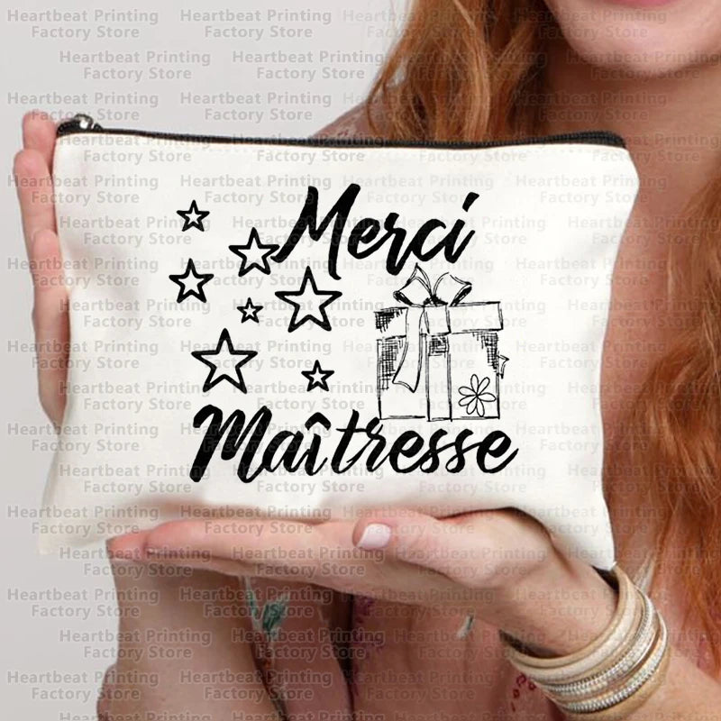 Merci Maîtresse Imprimer Sac de cosmétiques de voyage Sac de rouges à lèvres Trousse Pochette Sacs pour femmes Cadeau de retour à l’école