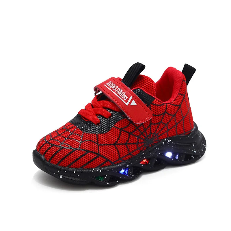 Chaussures de sport en maille respirante Spiderman pour garçons au printemps et à l’automne, baskets LED pour enfants Disney, chaussures décontractées, chaussures légères pour 0-6 ans