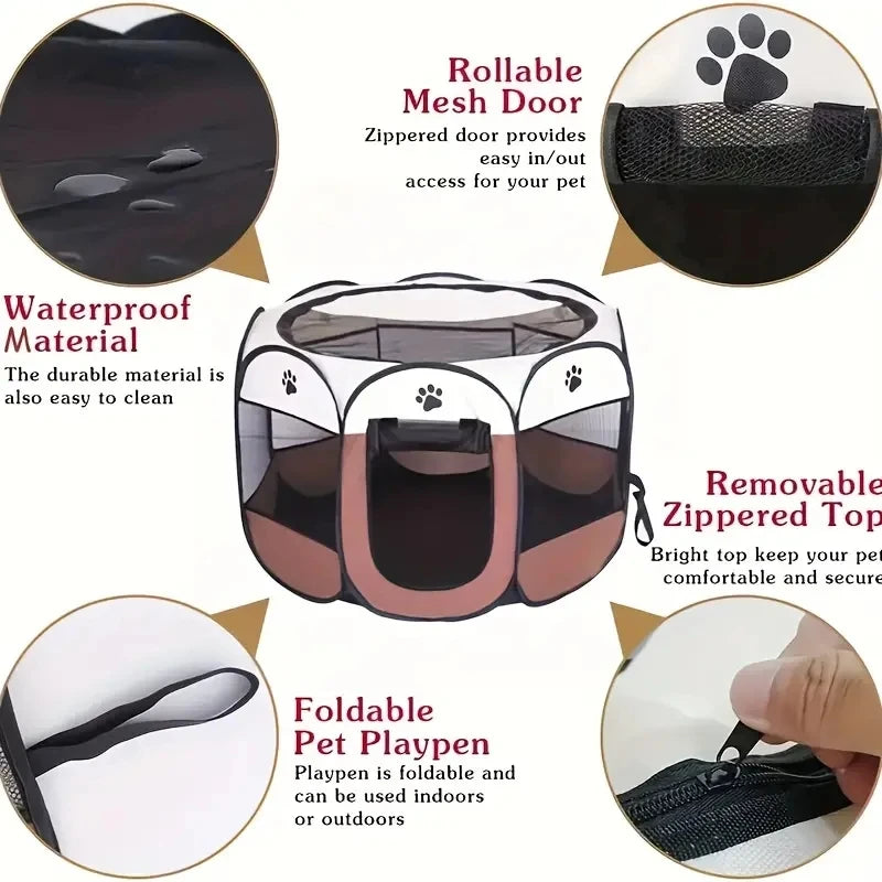 Clôture octogonale pour animaux de compagnie de la salle de maternité Cat, tissu oxford imperméable et résistant aux rayures, tente pliante pour chat, nid de nid de chat
