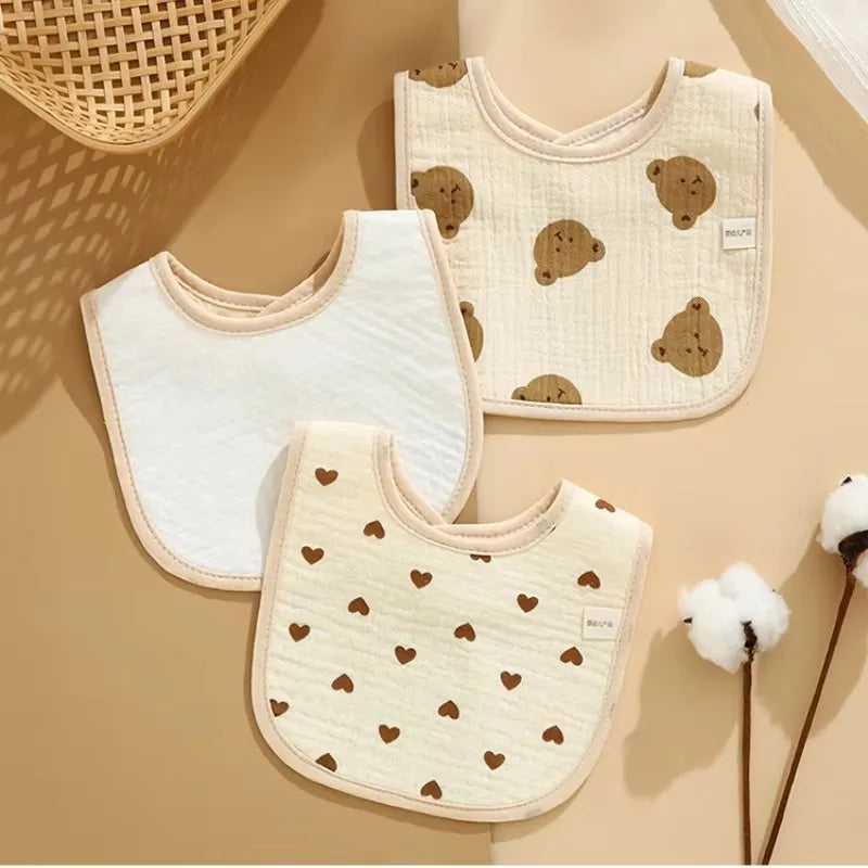 7pcs Bavoirs en coton imperméables pour bébés, linges à barboter, serviette à salive pour nouveau-nés, dessin animé, impression, accessoires pour bébés, biberons