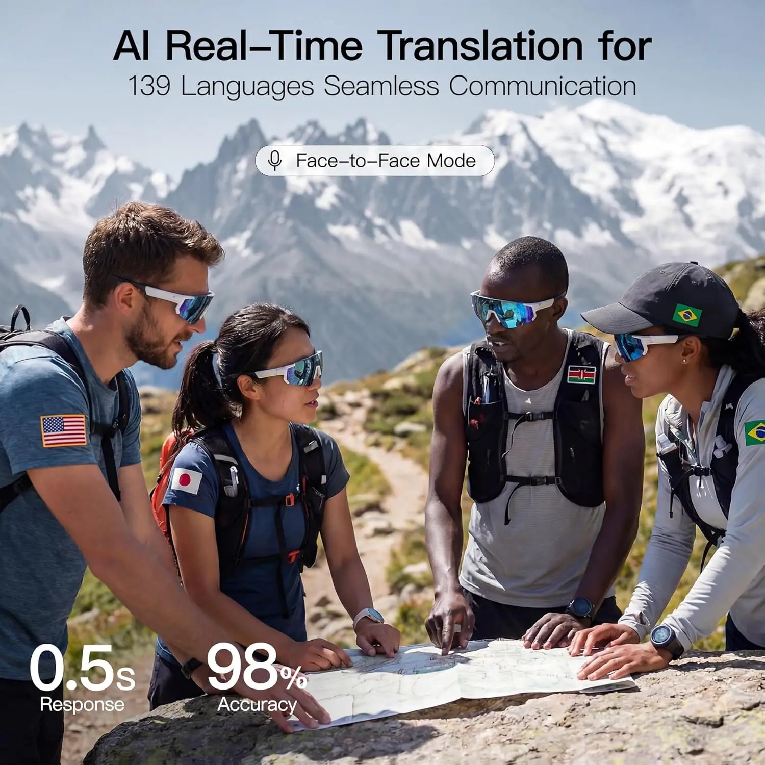 AI Voice Translate Lunettes intelligentes SPORT 1200P Caméra d’enregistrement vidéo Bluetooth WiFi Anti-Shake Lentille polarisée Conduite Lunettes de sport