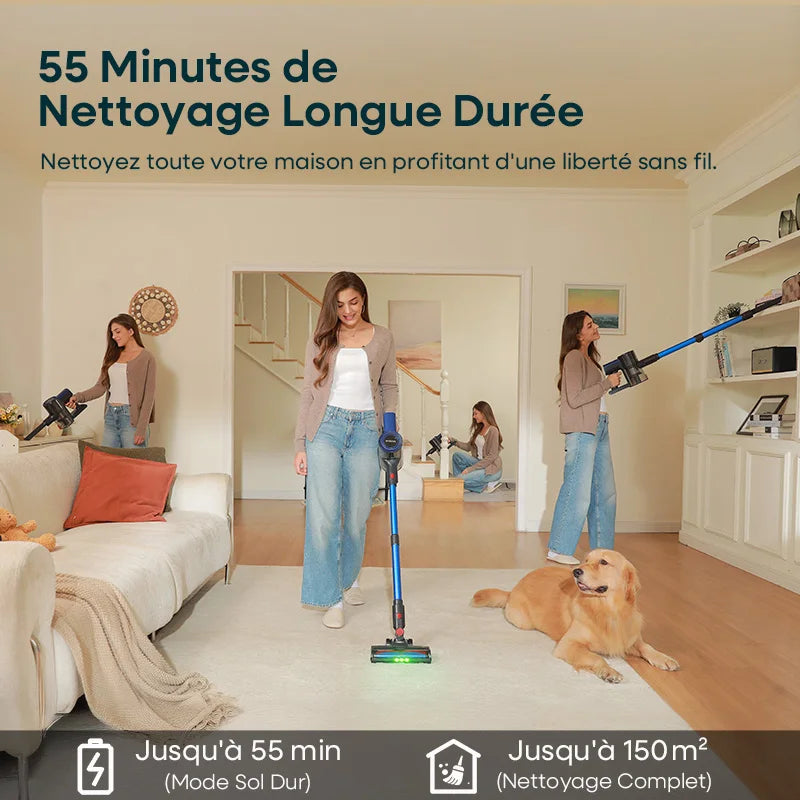 Erabros EV2 450W 55kpa Aspirateur sans fil à haute puissance d’aspiration, aspirateur portable intelligent pour la maison, capacité, affichage LED, tapis de sol