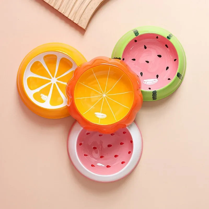 COLLECTION ETE 4 designs mignons, bol en céramique pour animaux, bol à melon d’eau, forme fraise, bol pour chat, petit chien, bol coloré pour fournisseurs d’eau, bol pour chat