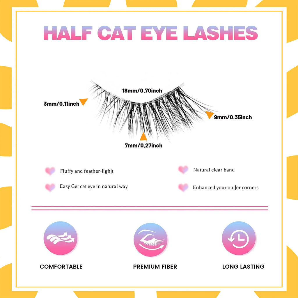 Demi-cils, aspect naturel 10 paires de cils épais pour chat 10mm Cils fins avec faux cils courts 3D04-10F