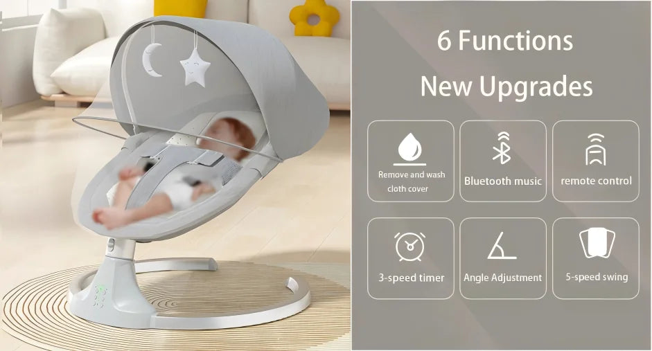 Berceau de bébé électrique Bluetooth avec moustiquaire, musique Bluetooth, chaise à bascule pour bébé, berceau multifonctionnel pour nouveau-nés 2024