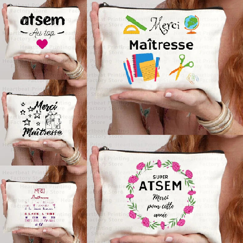 Merci Maîtresse Imprimer Sac de cosmétiques de voyage Sac de rouges à lèvres Trousse Pochette Sacs pour femmes Cadeau de retour à l’école