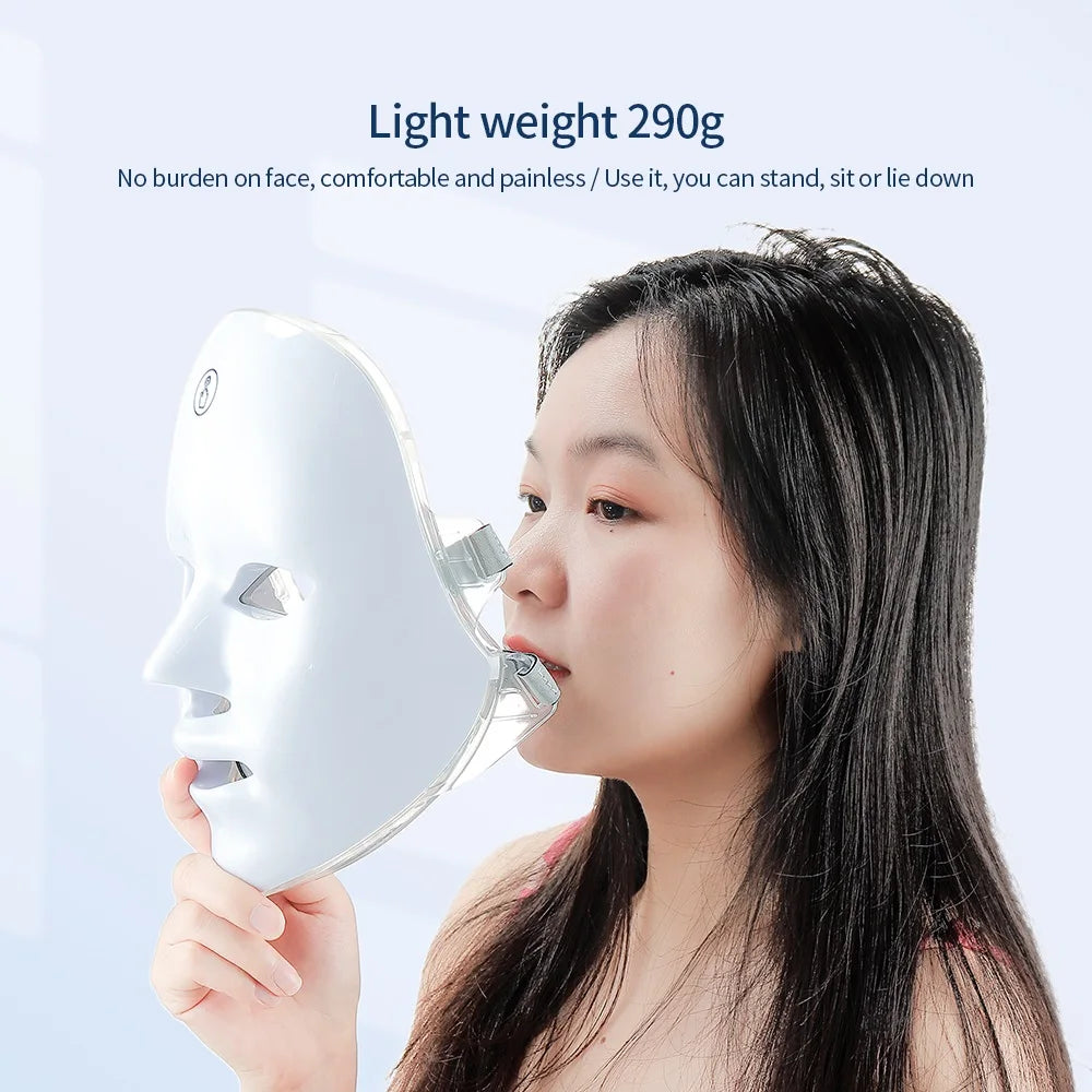 Machine de beauté visage sans fil à LED en 7 couleurs, masque facial photonique pour le cou, la peau du cou, le rajeunissement et le raffermissement