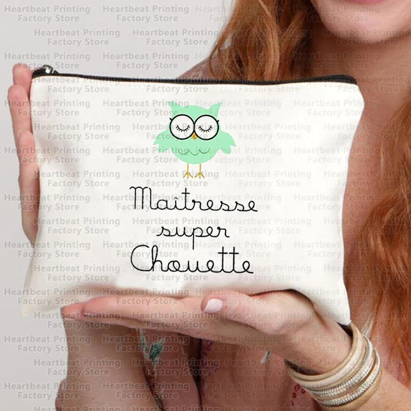Merci Maîtresse Imprimer Sac de cosmétiques de voyage Sac de rouges à lèvres Trousse Pochette Sacs pour femmes Cadeau de retour à l’école
